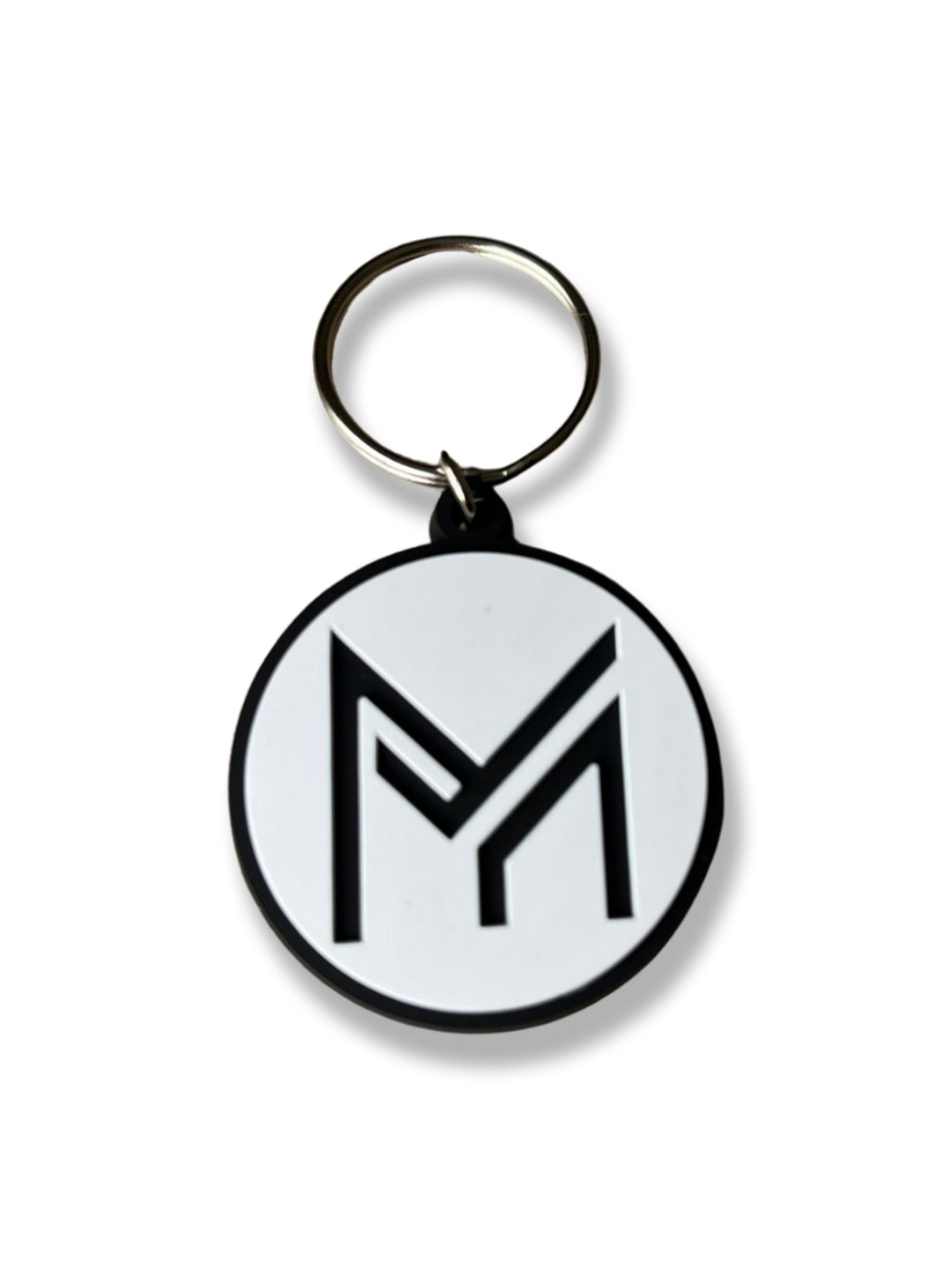 Vue de face du porte-clés circulaire avec logo Mucho
